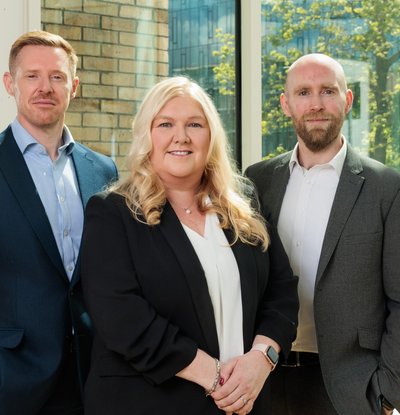 Ciarán Leavy, Head of Litigation & Dispute Resolution; Georgina Lanigan, Head of Asset & Debt Recovery; and Dermot McClean, Partner, Litigation & Dispute Resolution Image